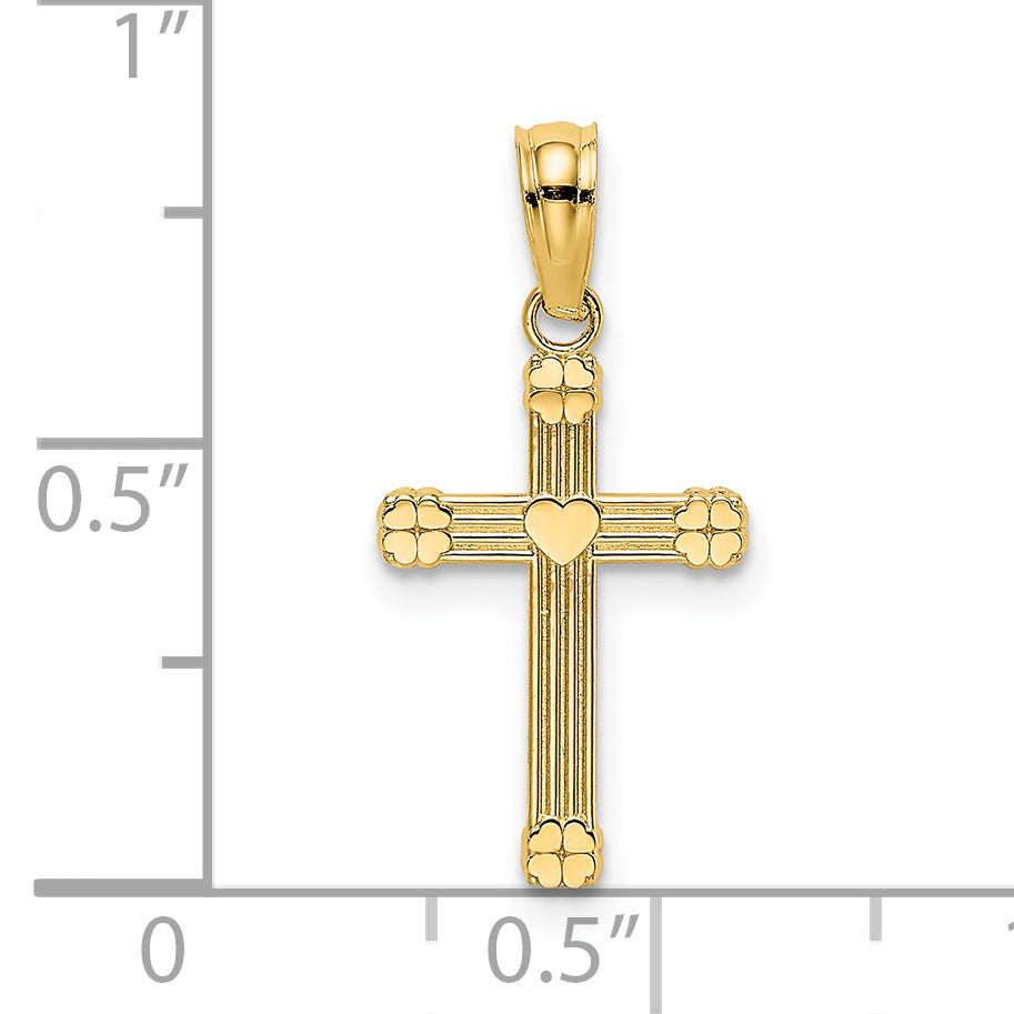 14K Textured with Center Heart Small Cross Charm