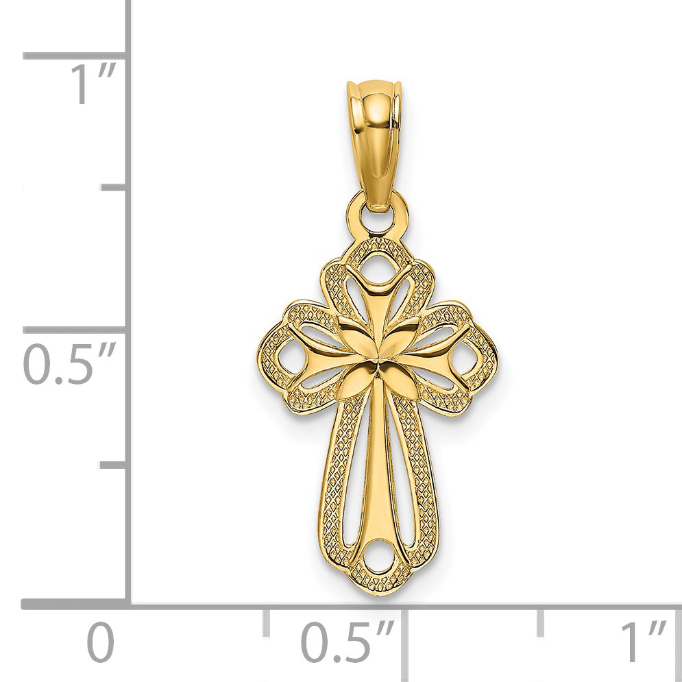 14K Cut-Out Polished and Textured Cross Charm