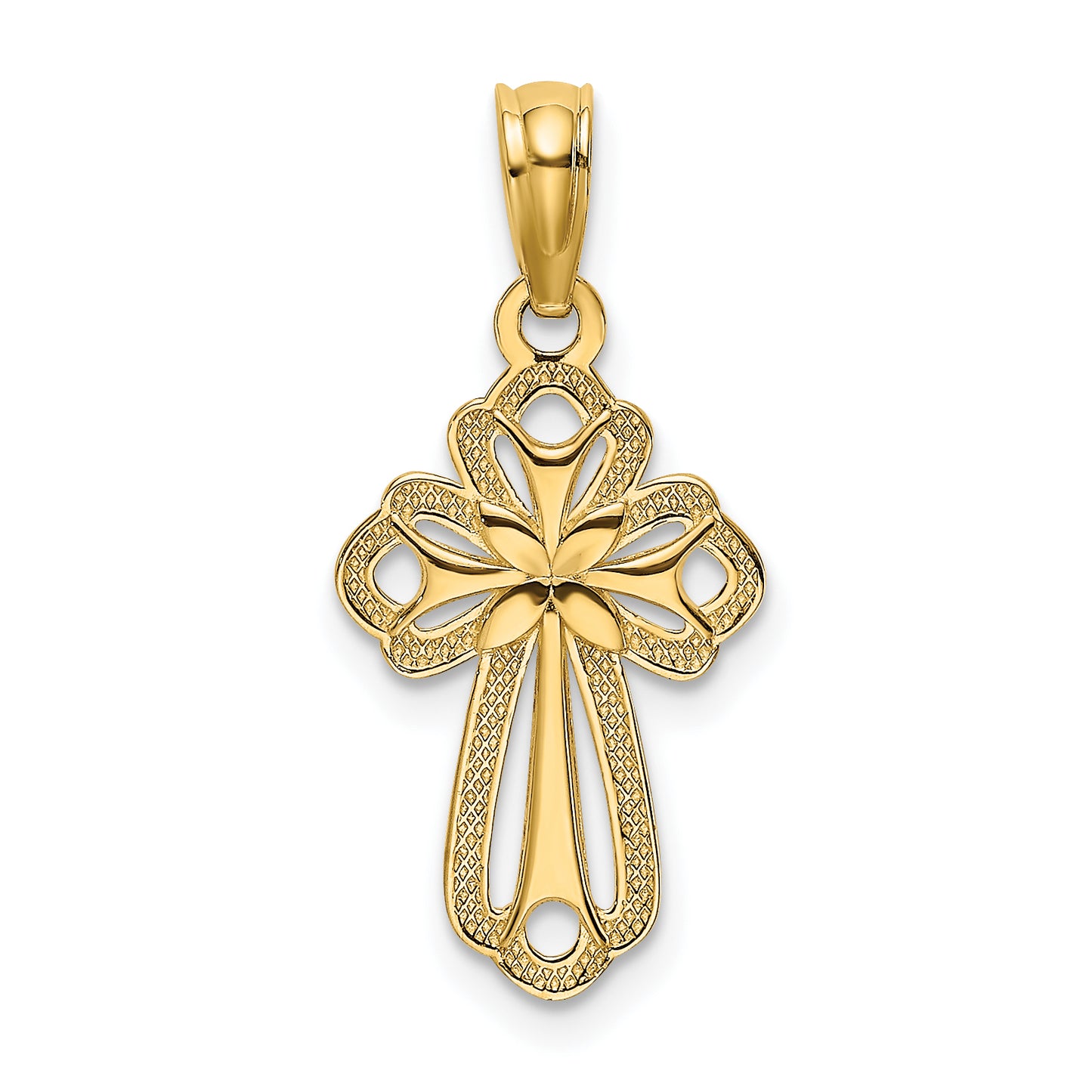 14K Cut-Out Polished and Textured Cross Charm