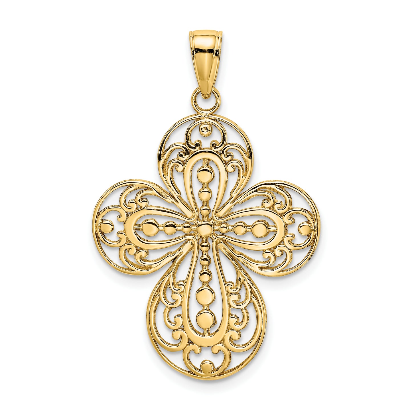 14K Cut-Out with Rounded Tips Filigree Cross Charm