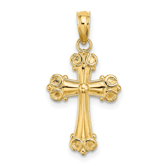 14K Cross with Scroll Tips and Button Center Charm