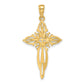 14K Polished and Cut-Out Beaded Cross