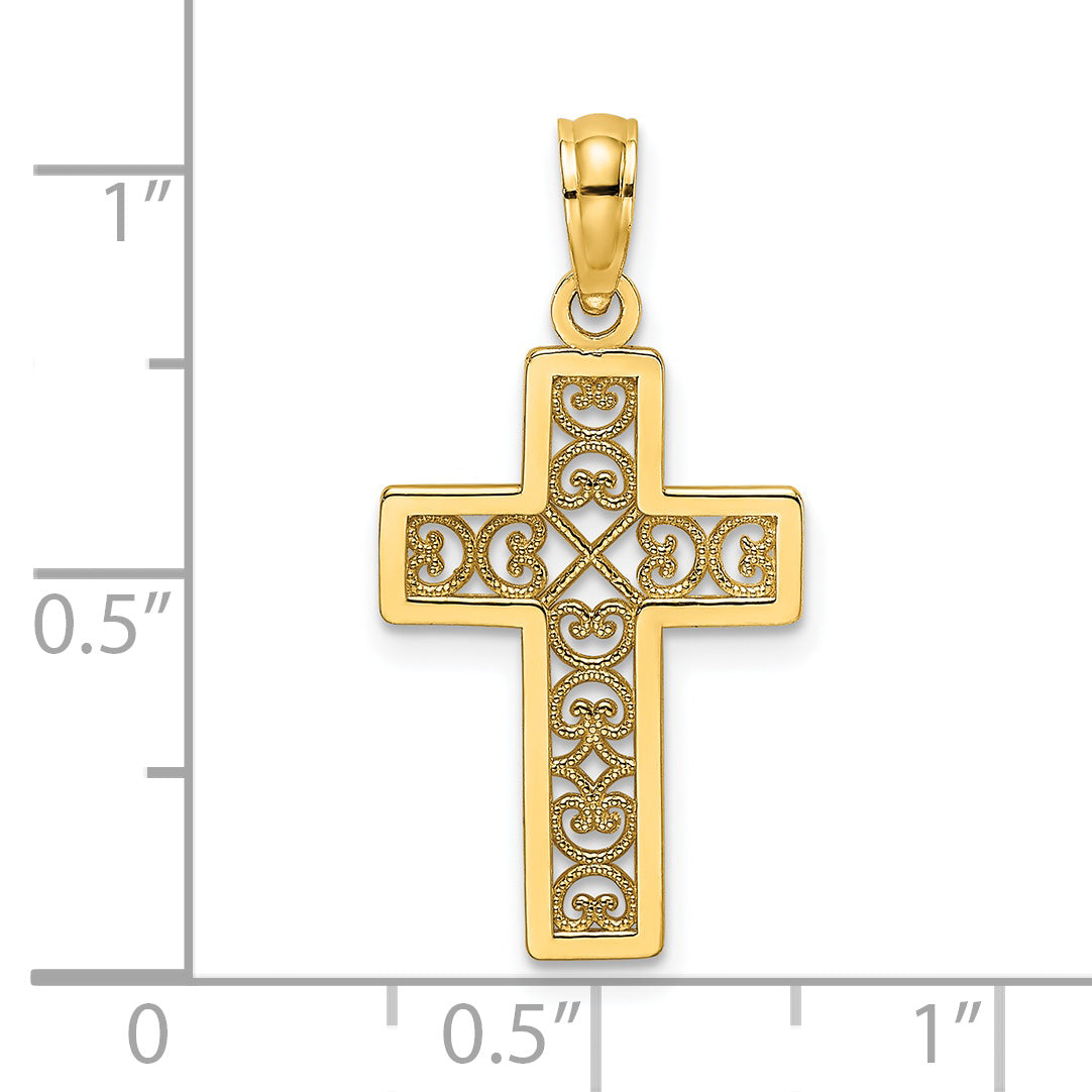 14K Textured Lace Center Cross Charm