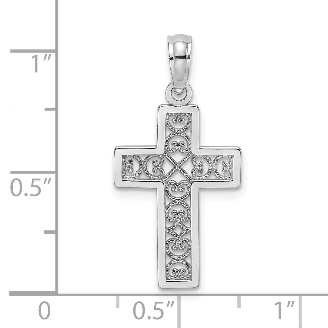 14K White Gold Textured Lace Center Cross Charm