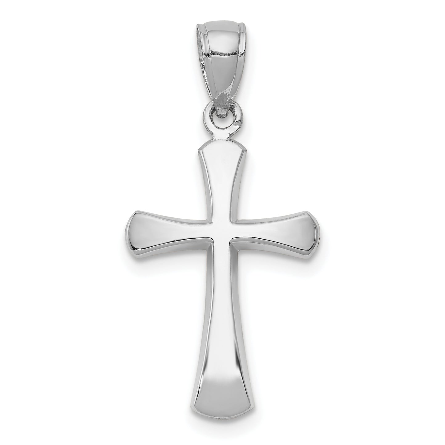 14K White Gold Polished Beveled Cross with Round Tips Charm