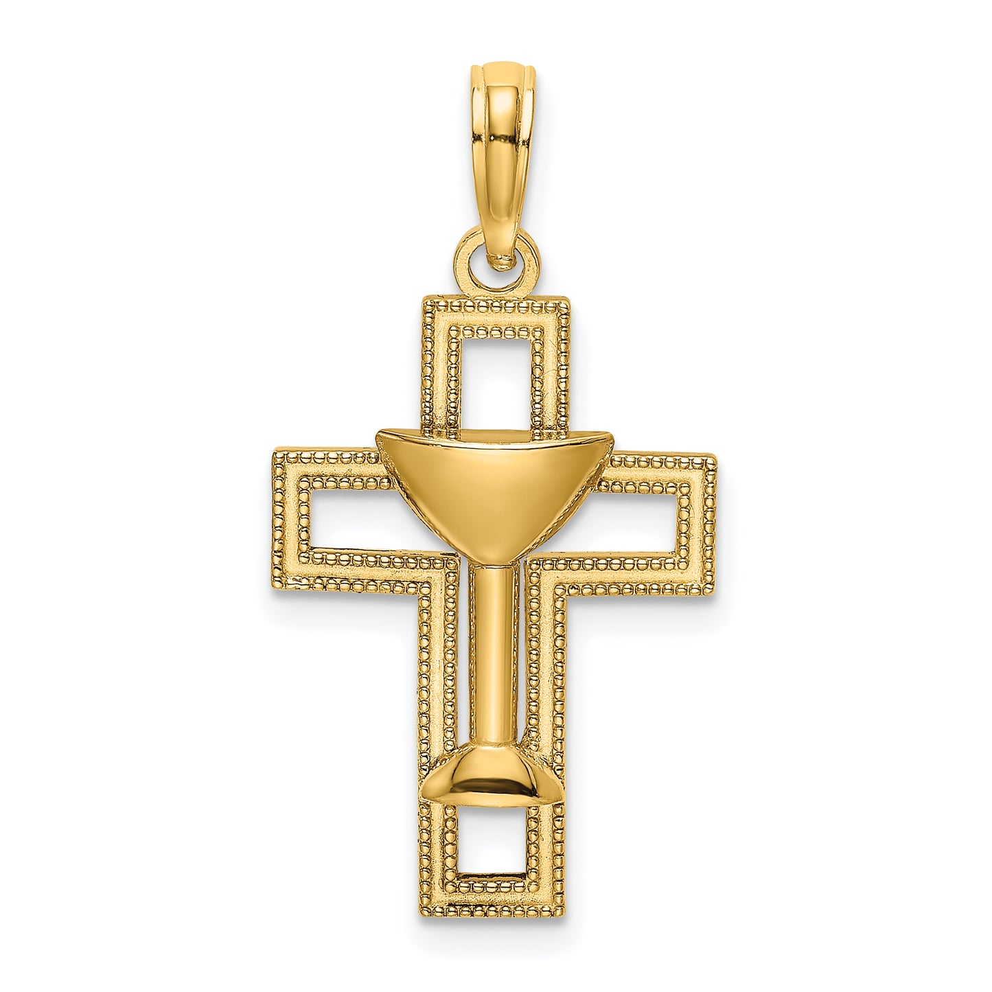 14K Polished Cross with Communion Cup Charm