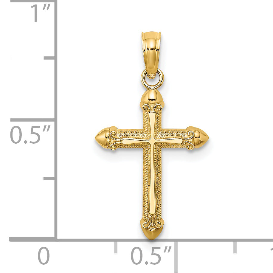 14K Polished with Scroll Design Cross Charm