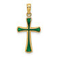 14K Green Enameled Tapered Cross Charm