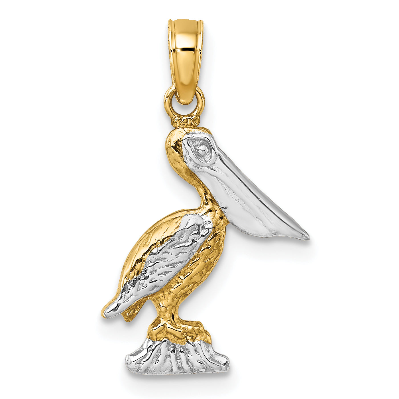 14K with White Rhodium 3-D Small Standing Pelican Charm