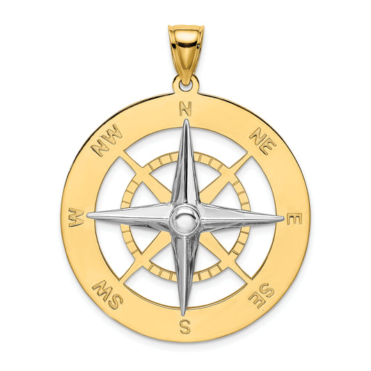 14k Two-tone Nautical Compass White Needle Charm