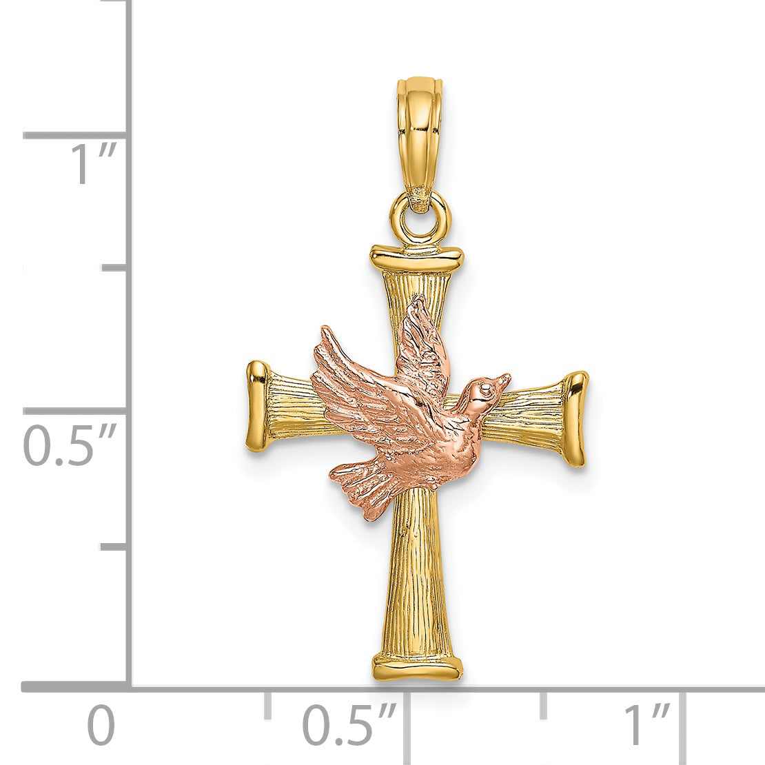 14k Two-tone Textured Finish Cross with Dove Charm