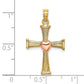 14k Two-Tone Textured Finish Cross with Heart Charm