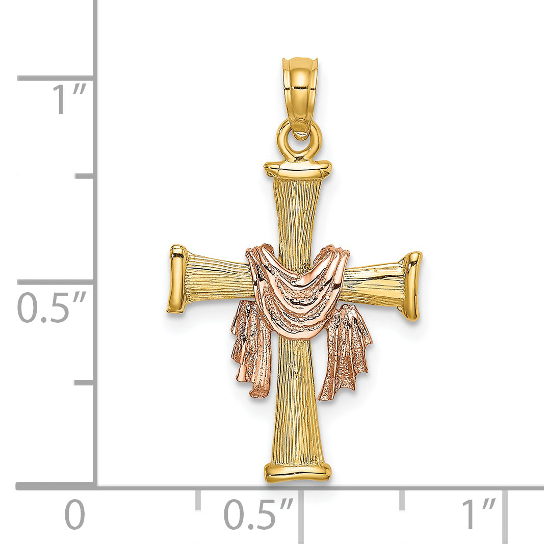 14l Two-Tone Textured Finish Cross with Drape Charm