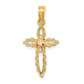 14k Two-tone Cut-Out Cross with Flower Charm