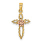 14k Two-tone Cut-Out Cross with Flower Charm