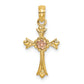 14k Two-Tone Cross with Flower Charm