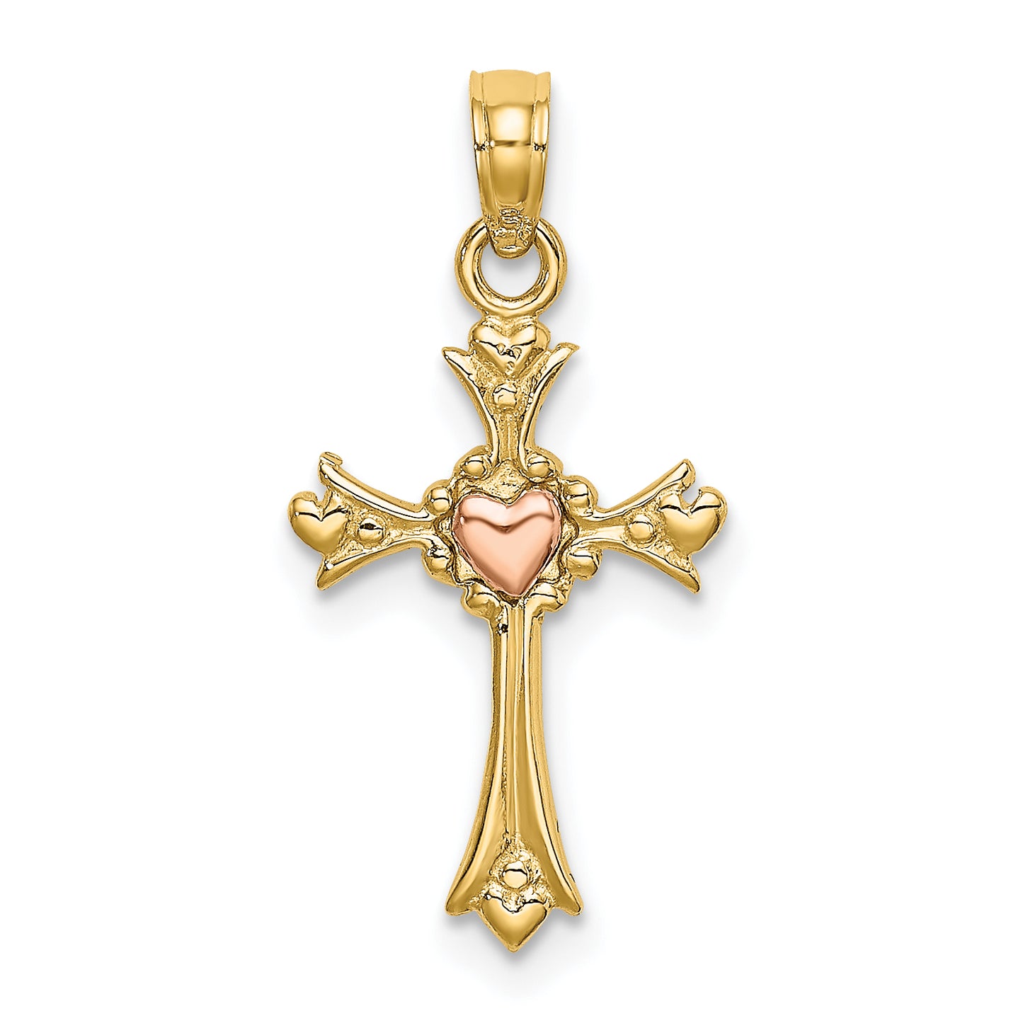 14k Two-Tone Cross with Heart Charm