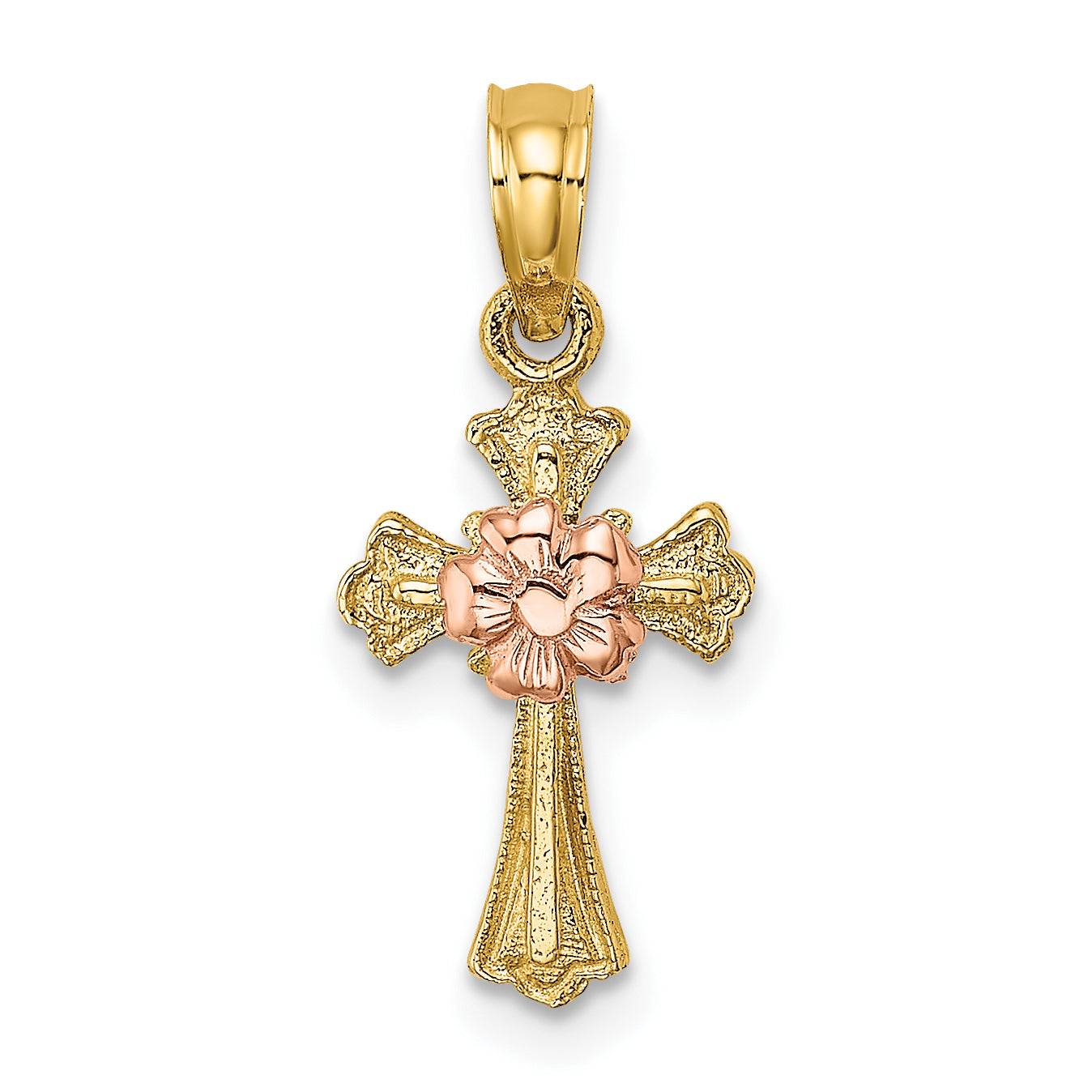 14k Two-Tone Cross with Small Flower Charm