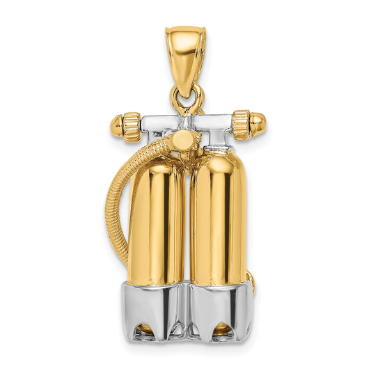14K with Rhodium 3-D Double Scuba Tanks with Air Hose Charm