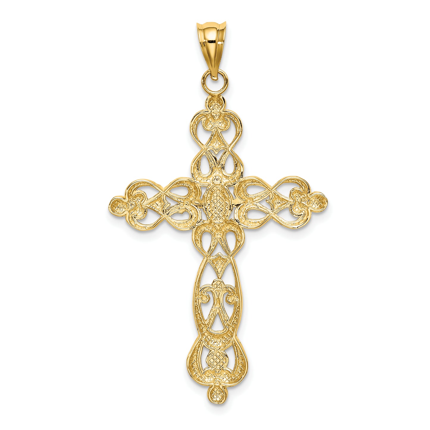 14K with Rhodium Scroll Design and D/C Cross Charm