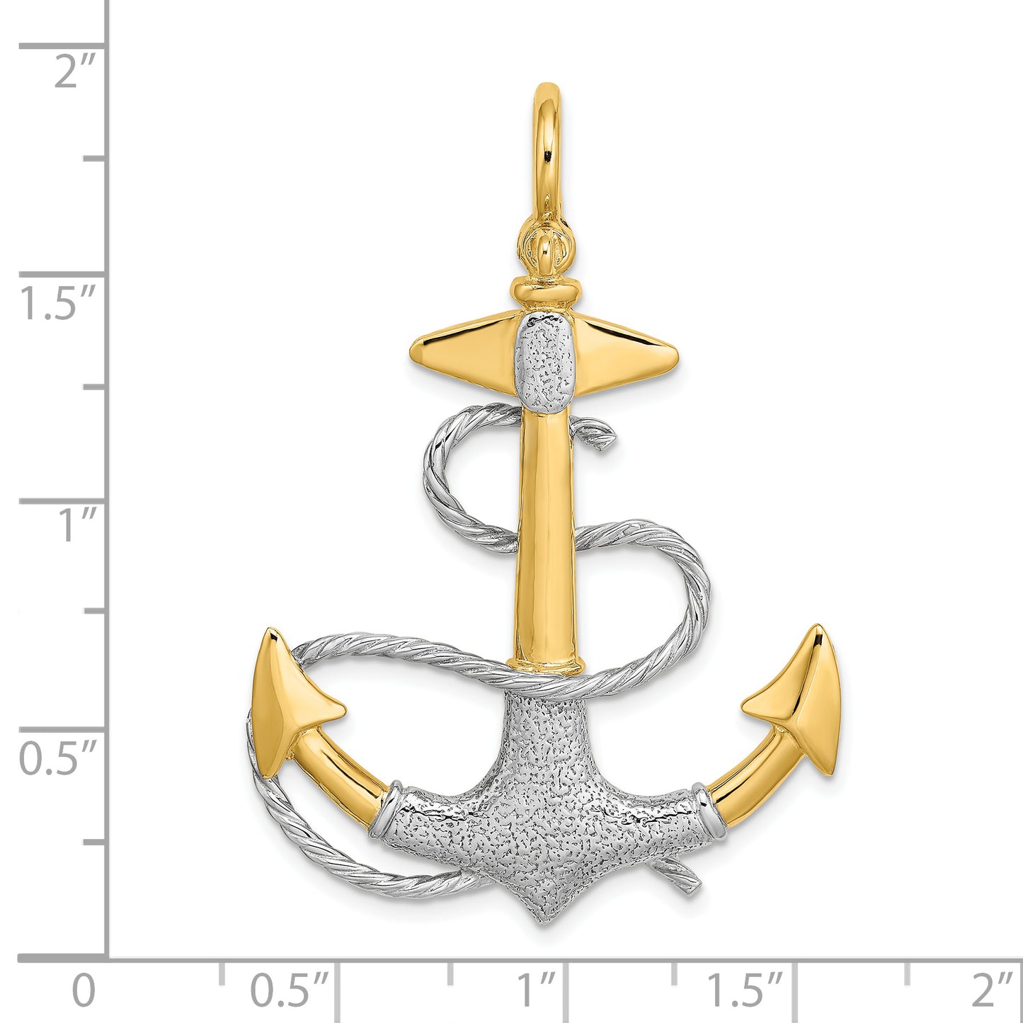 14Kwith Rhodium 3-D Anchor with White Rope Shackle Bail Charm