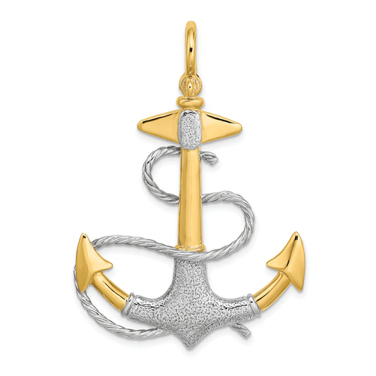 14Kwith Rhodium 3-D Anchor with White Rope Shackle Bail Charm