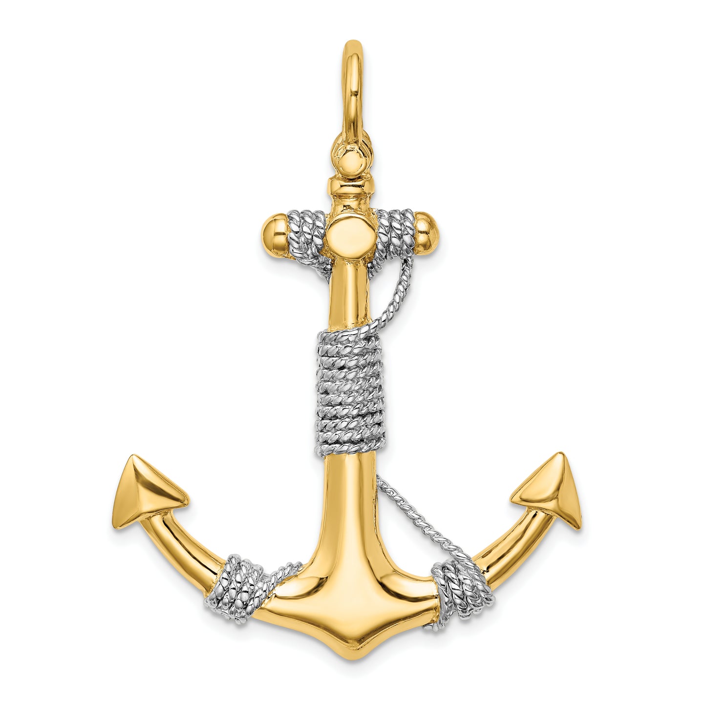 14K Two-tone 3-D Large Anchor Wrapped Rope Charm