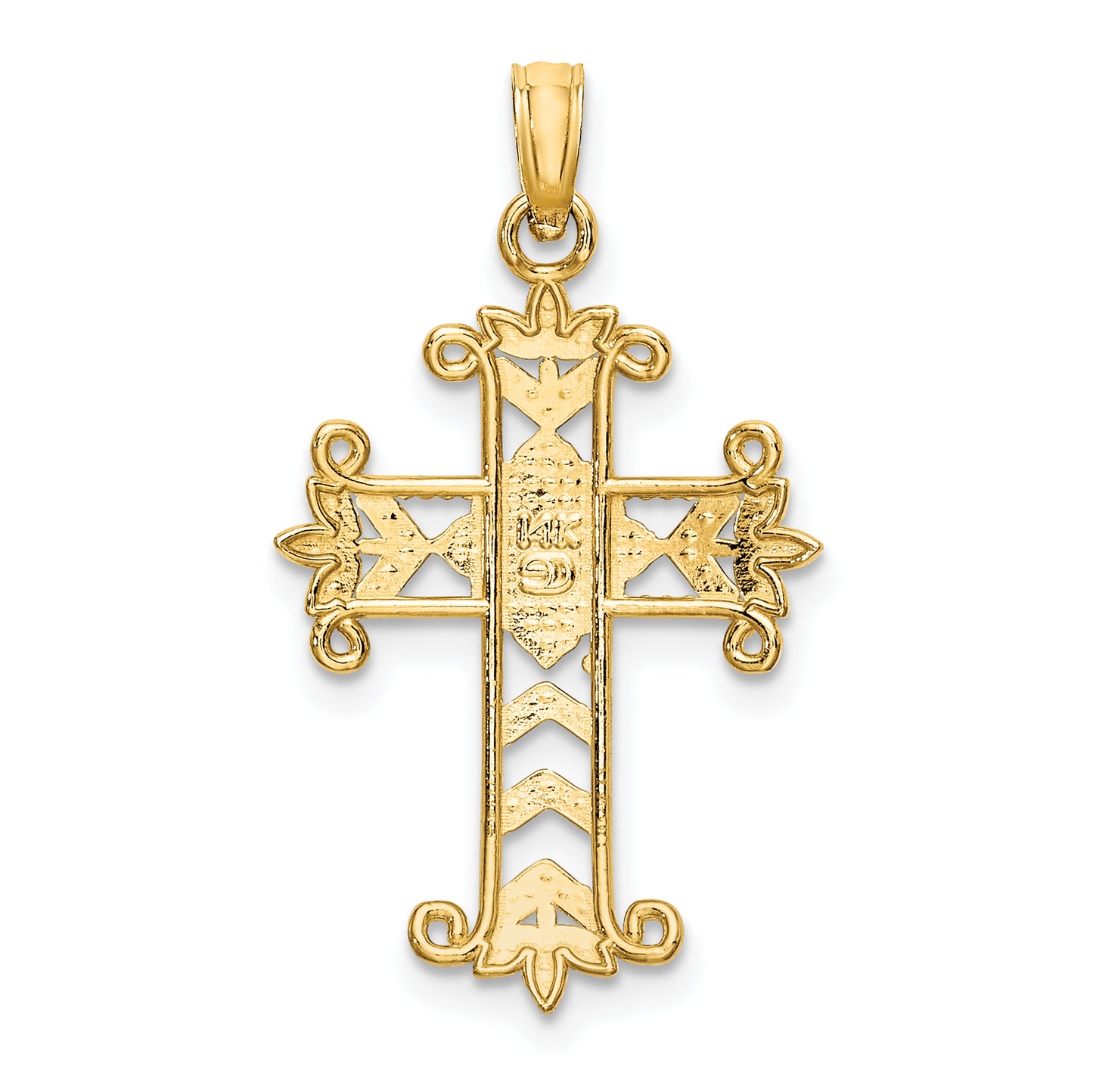 14K with Rhodium Beaded and D/C Cross Charm
