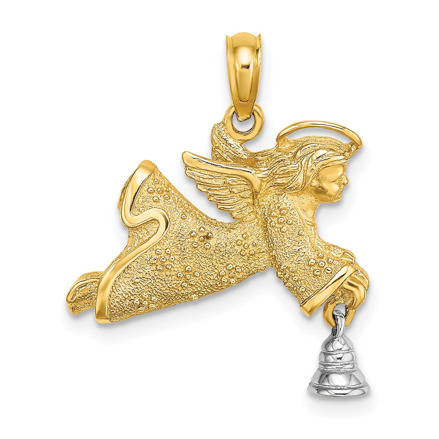 14k with Rhodium Flying Angel with Moveable Bell Charm