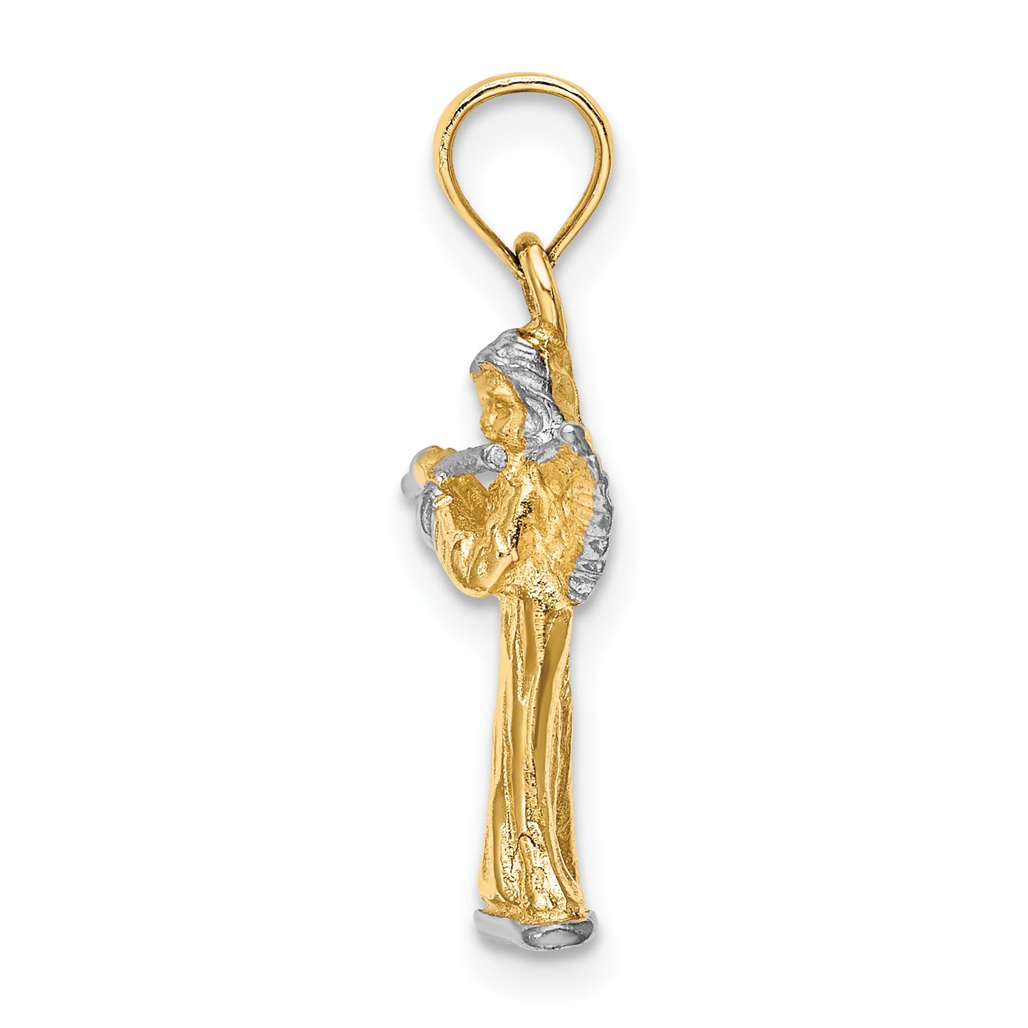 14k with White Rhodium 3-D Angel Playing Flute Charm