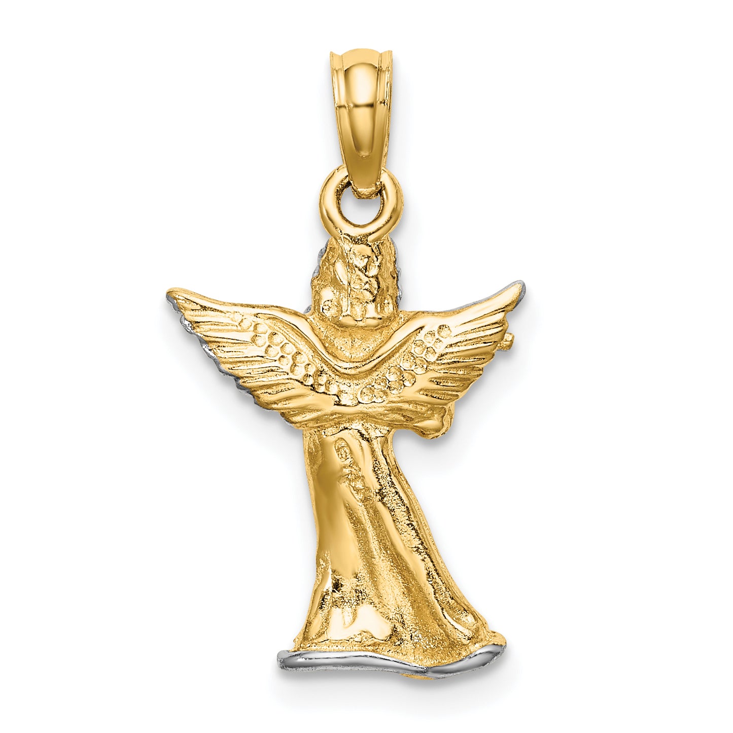 14k with White Rhodium 3-D Angel Playing Flute Charm