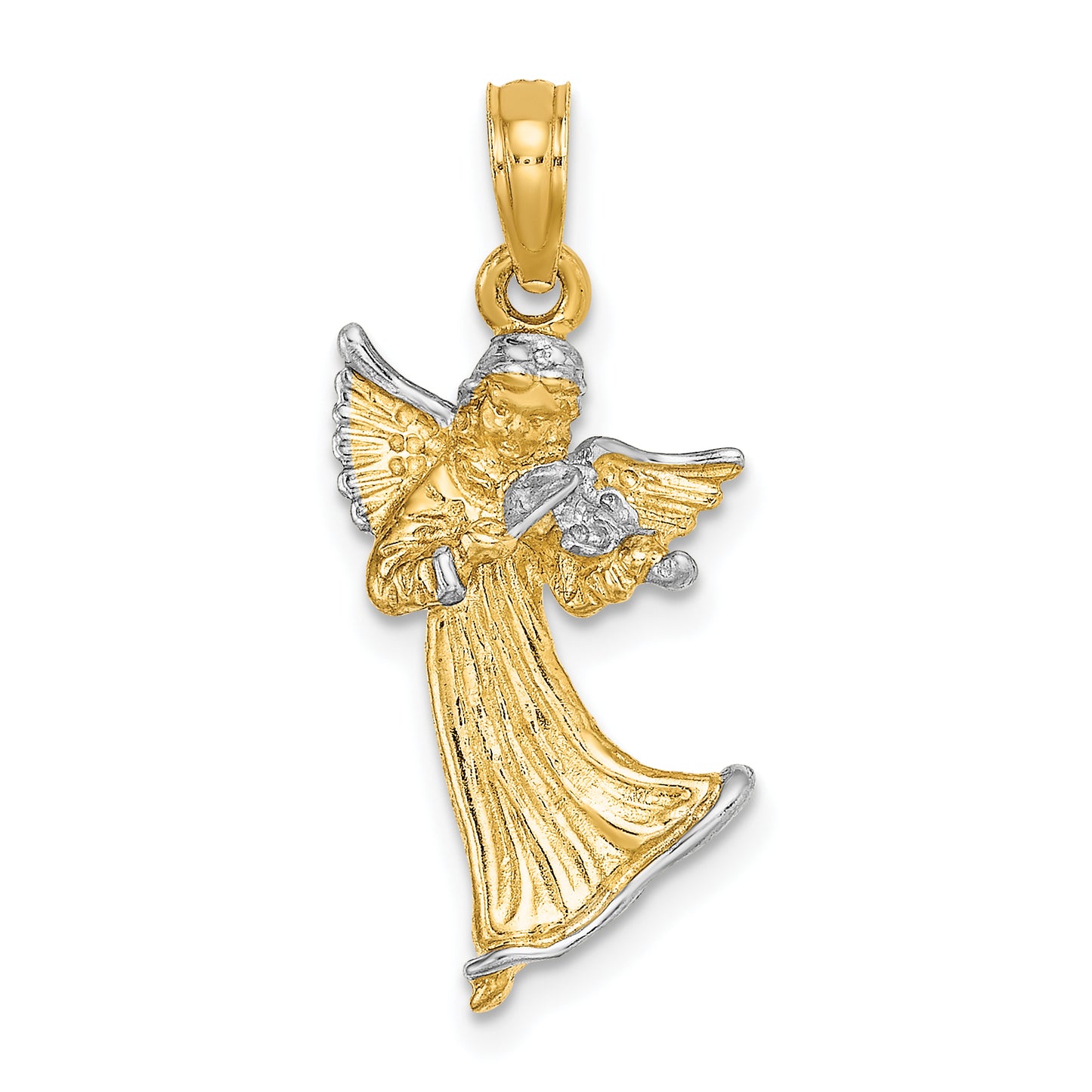 14k with White Rhodium 3-D Angel Playing Violin Charm