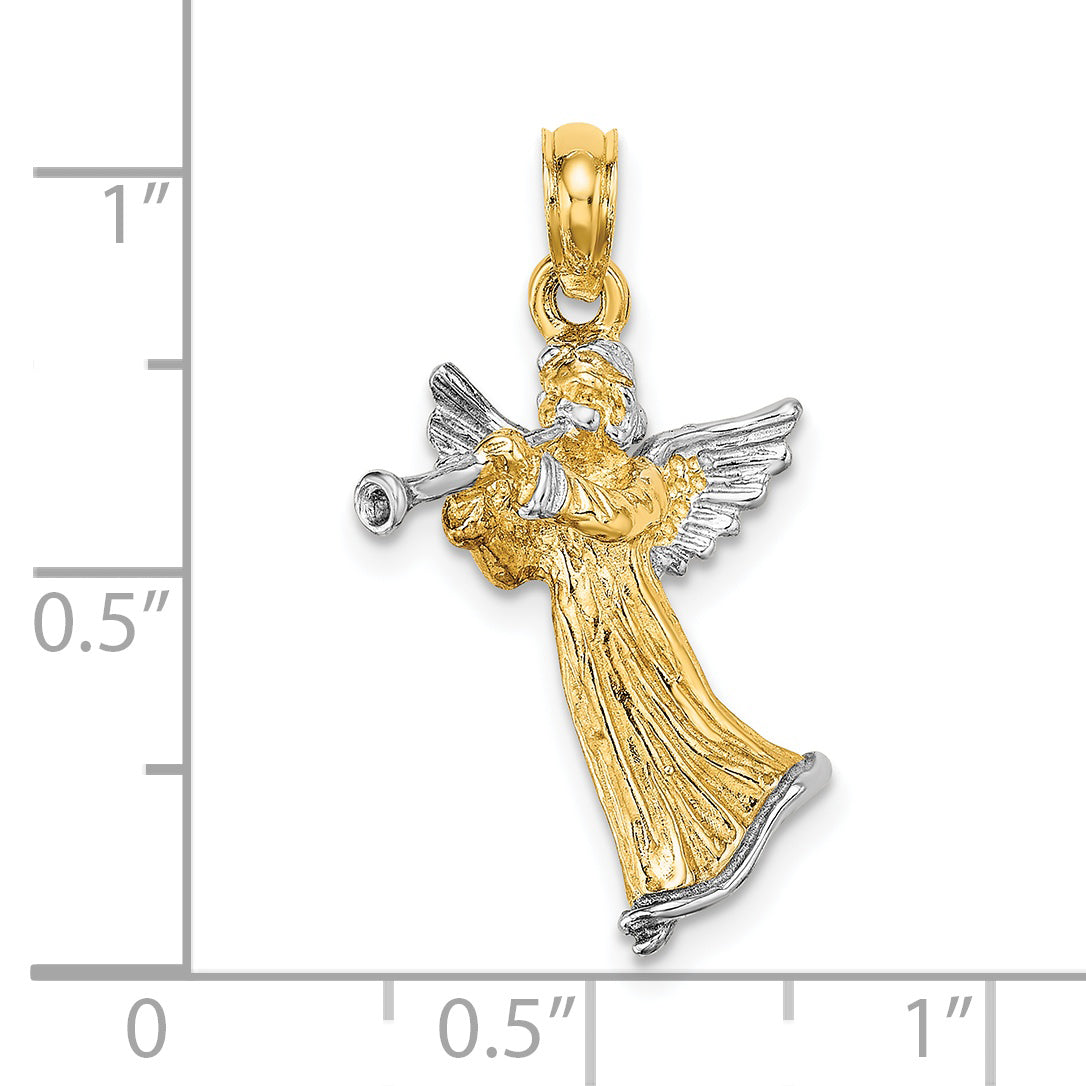 14k with White Rhodium 3-D Angel Playing Trumpet Charm