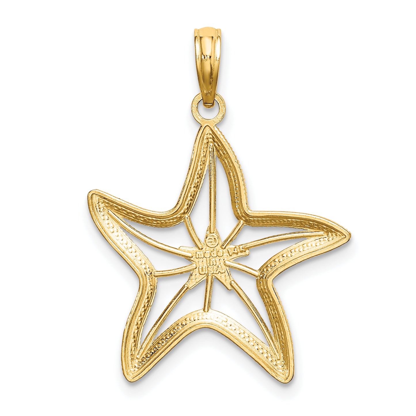 14K with White Rhodium Diamond-cut Starfish with Star Charm