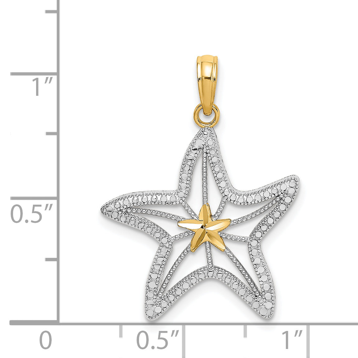 14K with White Rhodium Diamond-cut Starfish with Star Charm