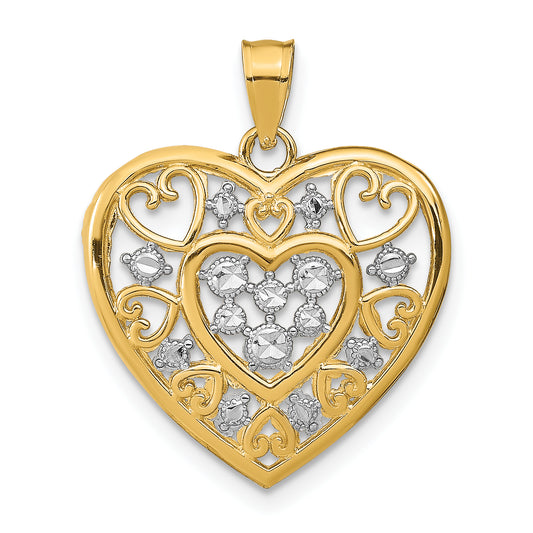 14k with Rhodium Cut-Out Filigree Heart Charm