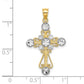 14K with Rhodium D/C Flower Design Cross Charm