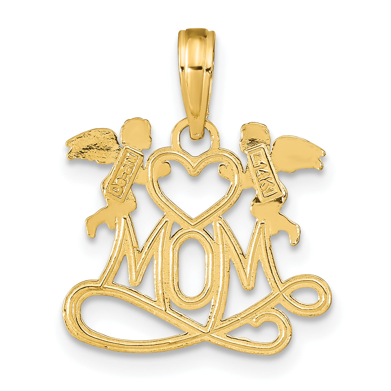 14K Polished MOM with Heart and Angels Pendant