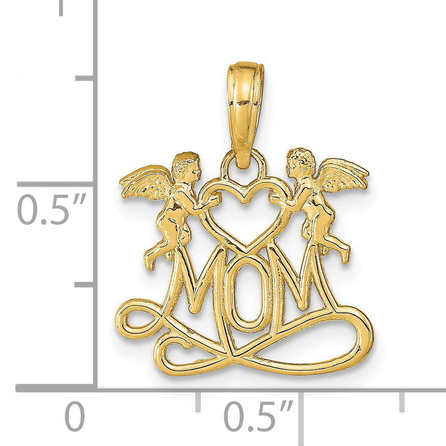 14K Polished MOM with Heart and Angels Pendant