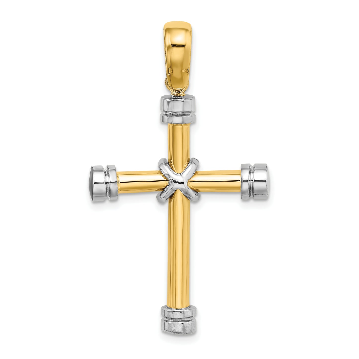 14k Two-tone Polished with X In Center Cross