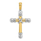 14K with Rhodium X Center Rounded Ends Cross Pendant