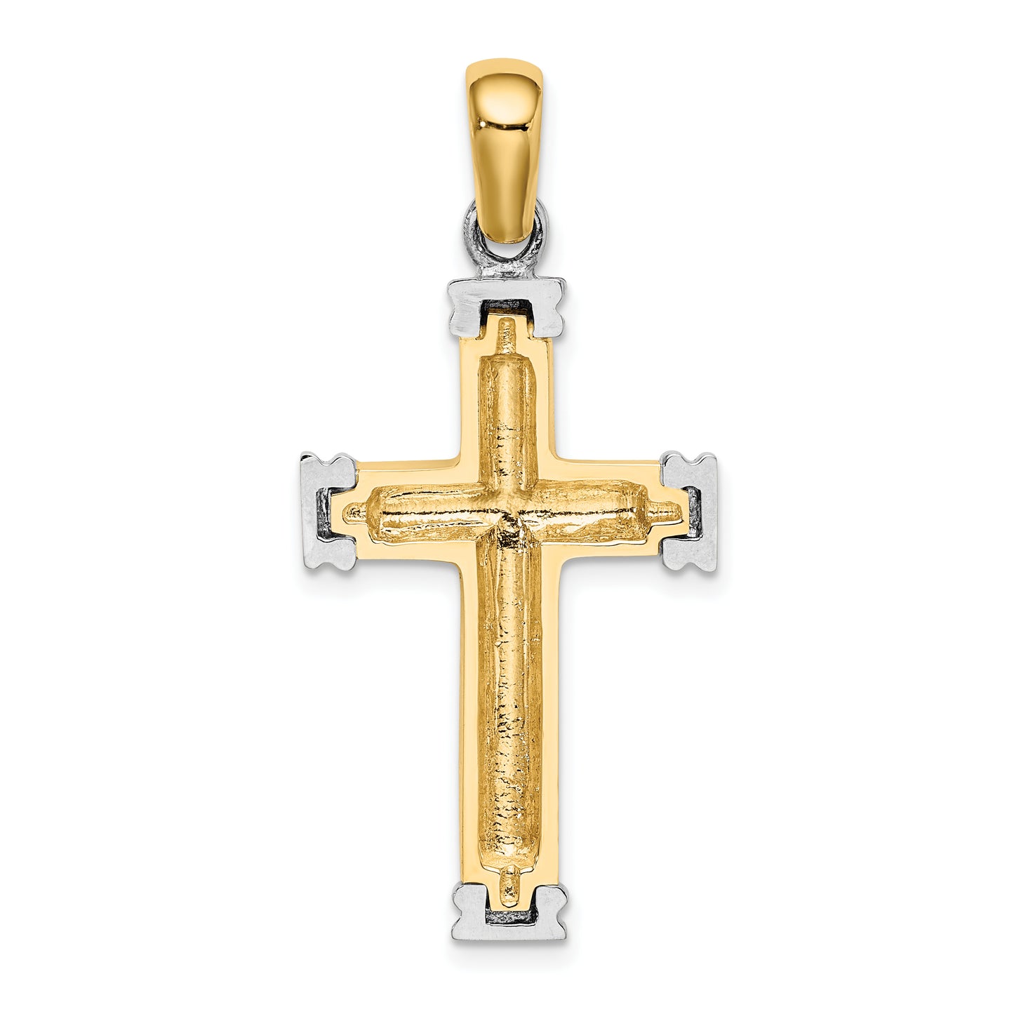 14K with Rhodium Scroll and Double Endcaps Cross Charm