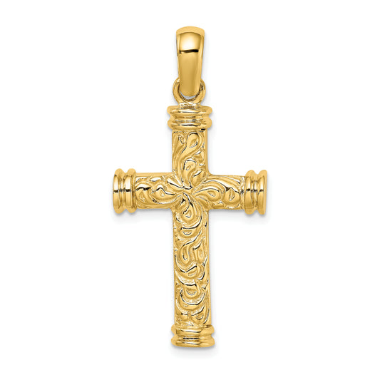 14K Scroll with Double Endcaps Cross Charm