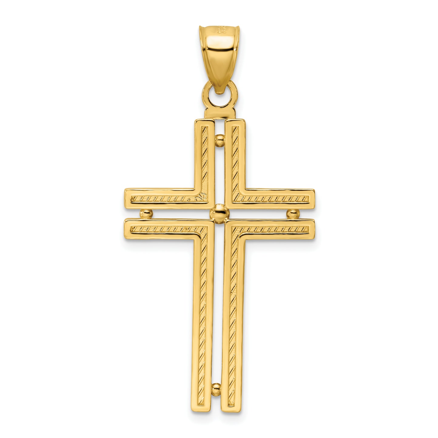 14K Polished Beaded Cross Pendant