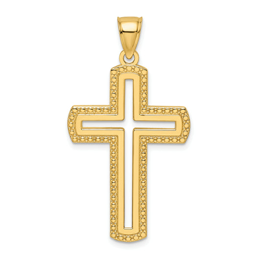 14k Beaded and Polished Cross Pendant