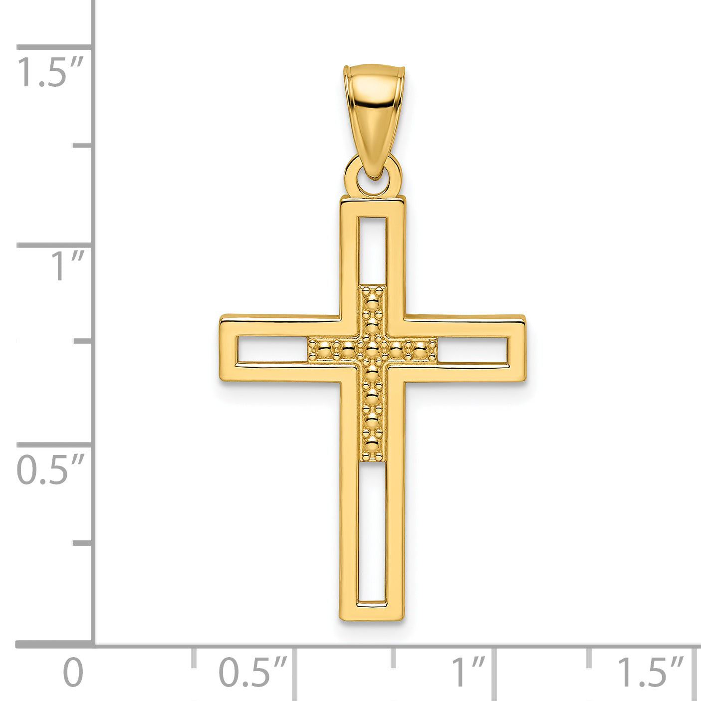14k Beaded and Polished Double Cross Pendant