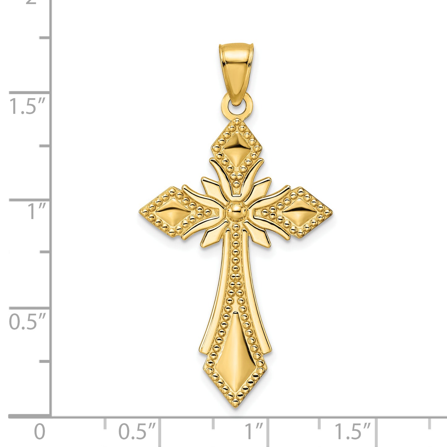 14k Polished Beaded Cross Pendant