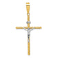 14K with White Rhod Polished and Textured INRI Crucifix Cross Pendant