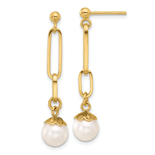 Leslie's 14K Polished Freshwater Cultured Pearl Post Dangle Earrings
