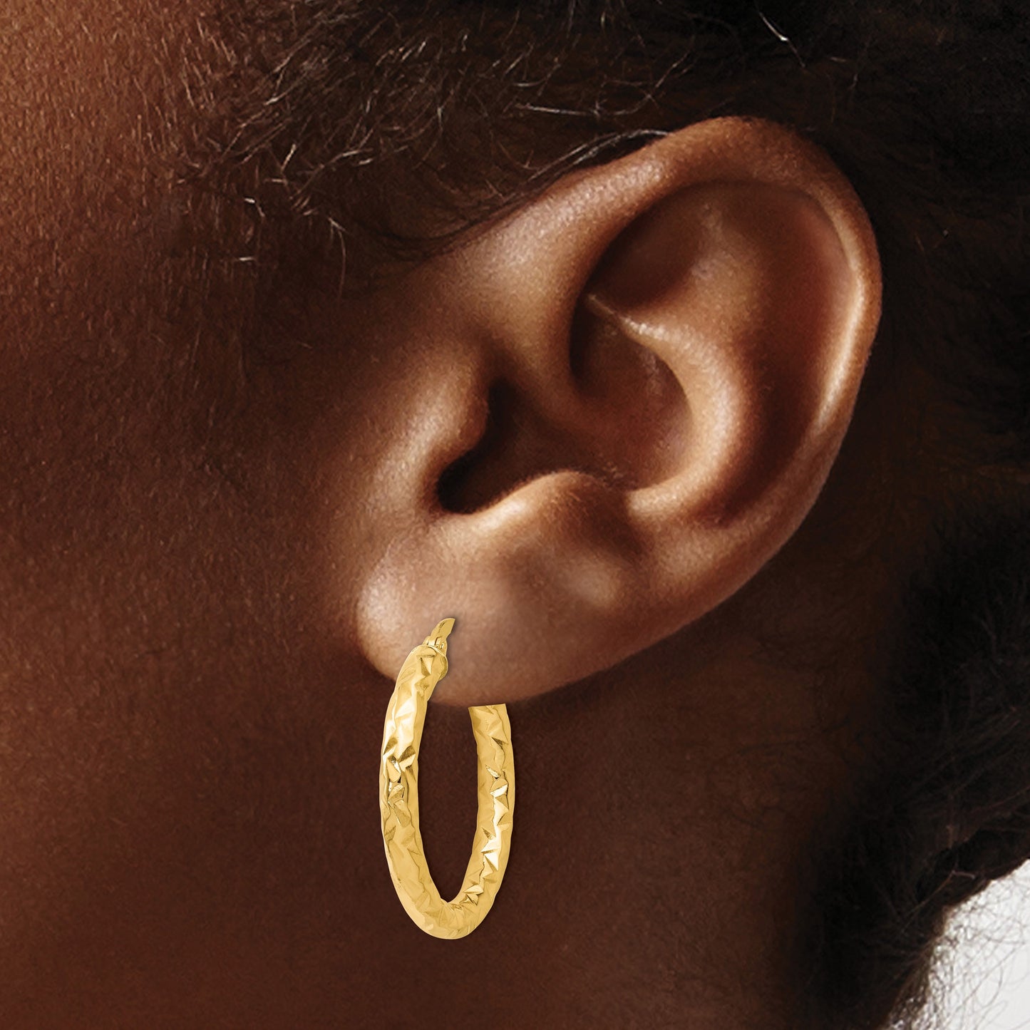 Leslie's 14K ForeverLite Polished and Textured Hoop Earrings